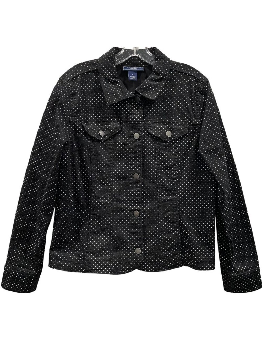 Charter Club Polka Dot Denim Jacket L Black Retro Rockabilly Whimsygoth Casual